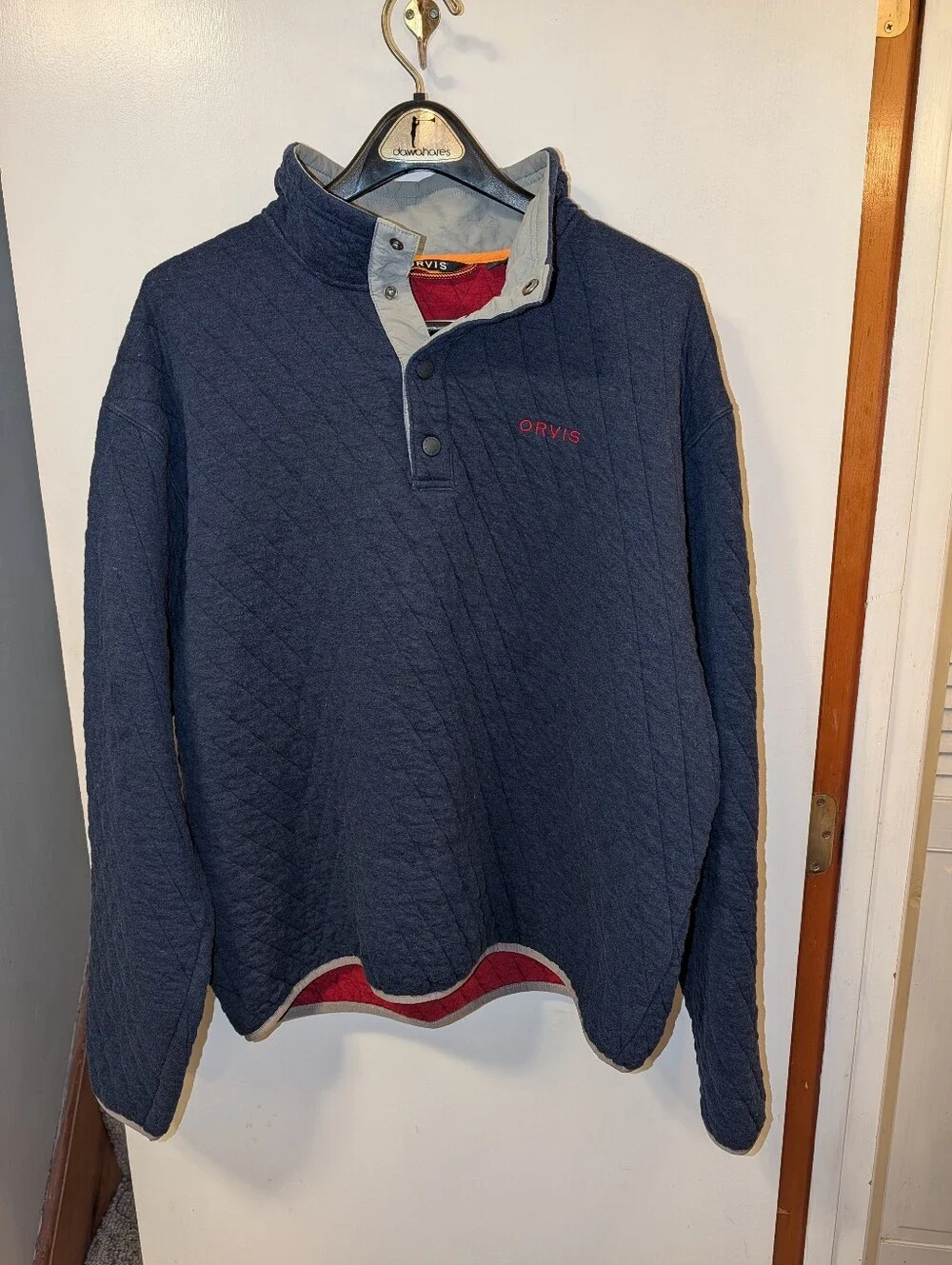 Orvis Quilted Quarter T Snap Pullover Mens XL Navy 2EG2 Outdoor Hiking Trout Bum
